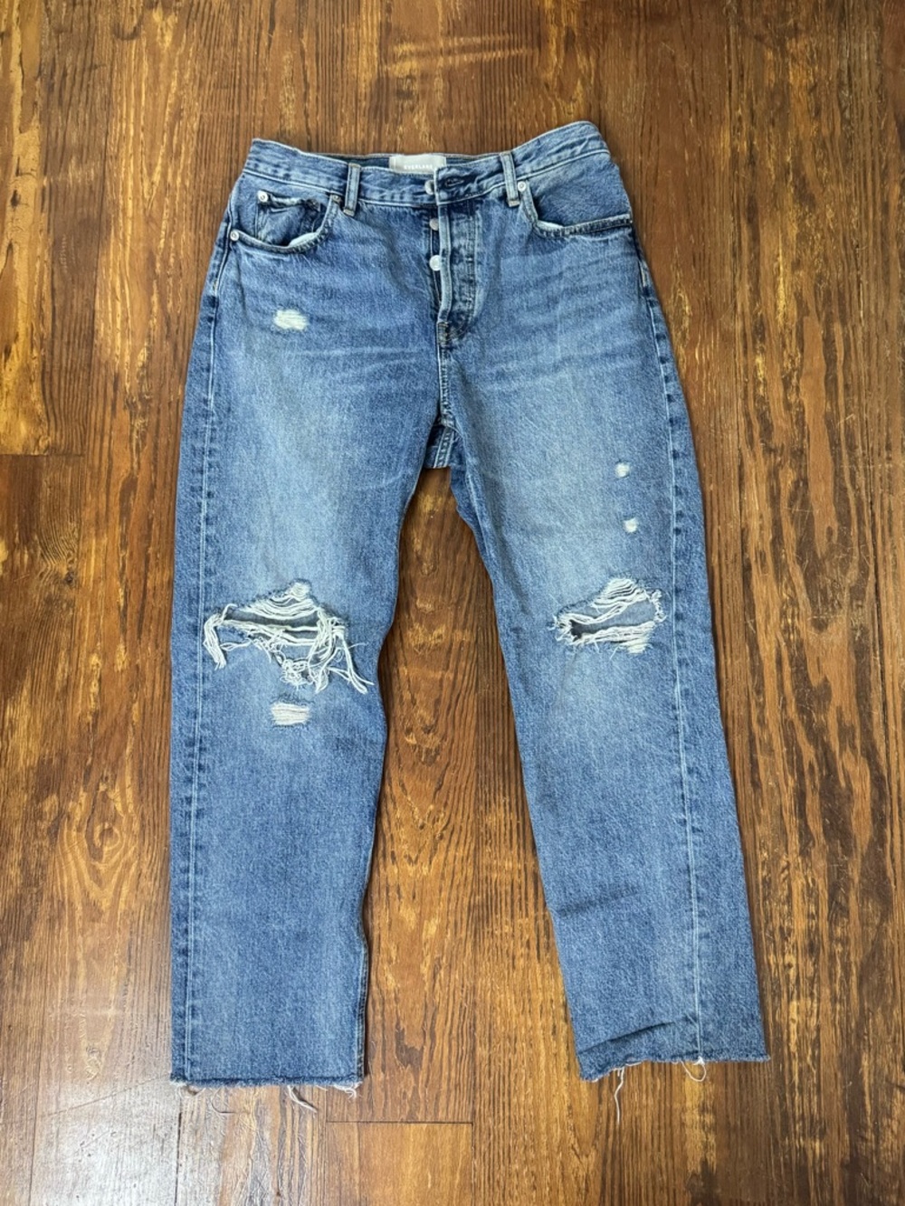 Everlane Blue Cheeky 100% Cotton Distressed Relaxed Straight Crop Women's Jeans